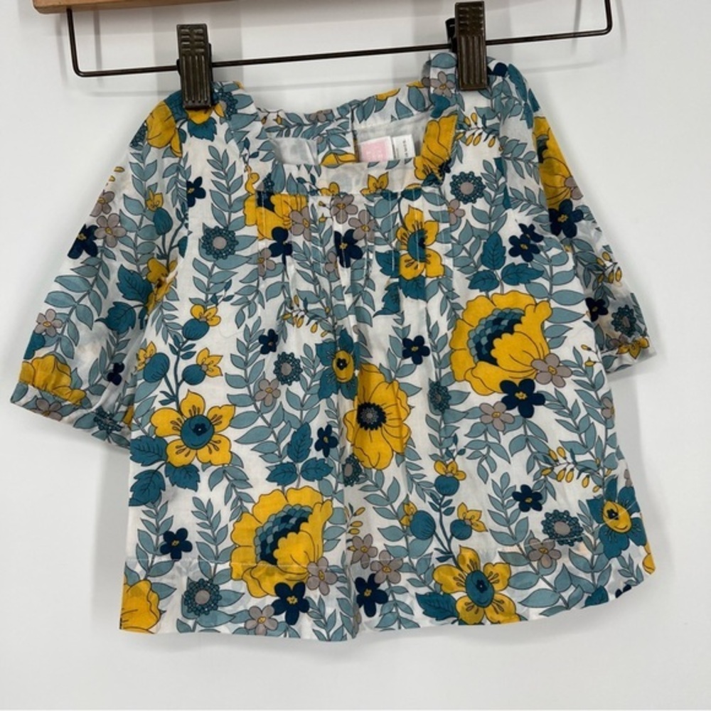Janie and Jack Blue Yellow Floral Print Long Sleeve Top